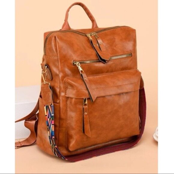 Camel zipper detail vegan leather mini back pack main image 9